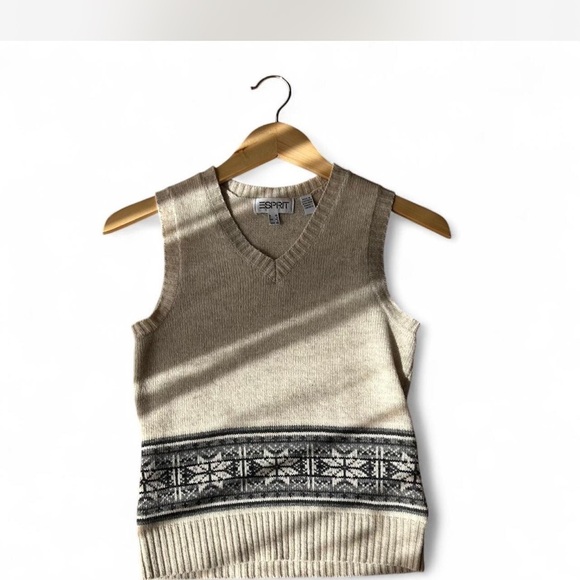 Tan |Esprit| Lambswool Blend Sleeveless Knit Vest Black Nordstrik Detail Size XS - Picture 3 of 7